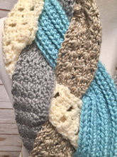 Crochet Cowl. Braided Crochet Scarf.     Crochet Neckwarmer. Button Infinity Scarf.