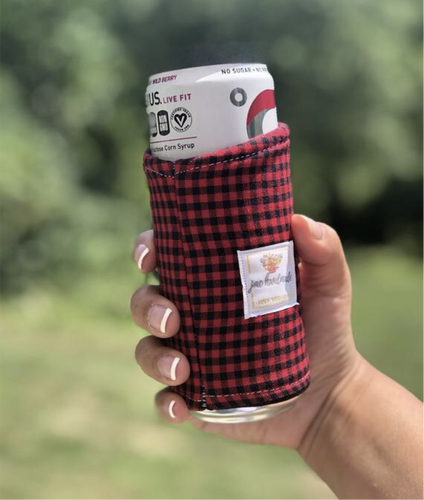 Slim Can Cozy | Drink Sleeve | buffalo check print