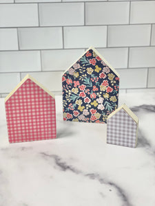 RTS | VALENTINES Repurposed Wood house | Floral + Gingham | set of 3