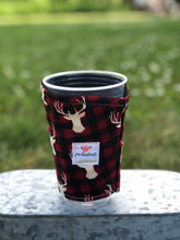 Buffalo Plaid Deer Iced Coffee Cozy. Drink Sleeve | RTS