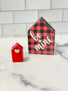 RTS | VALENTINES Repurposed Wood house | Buffalo check + red love | set of 2